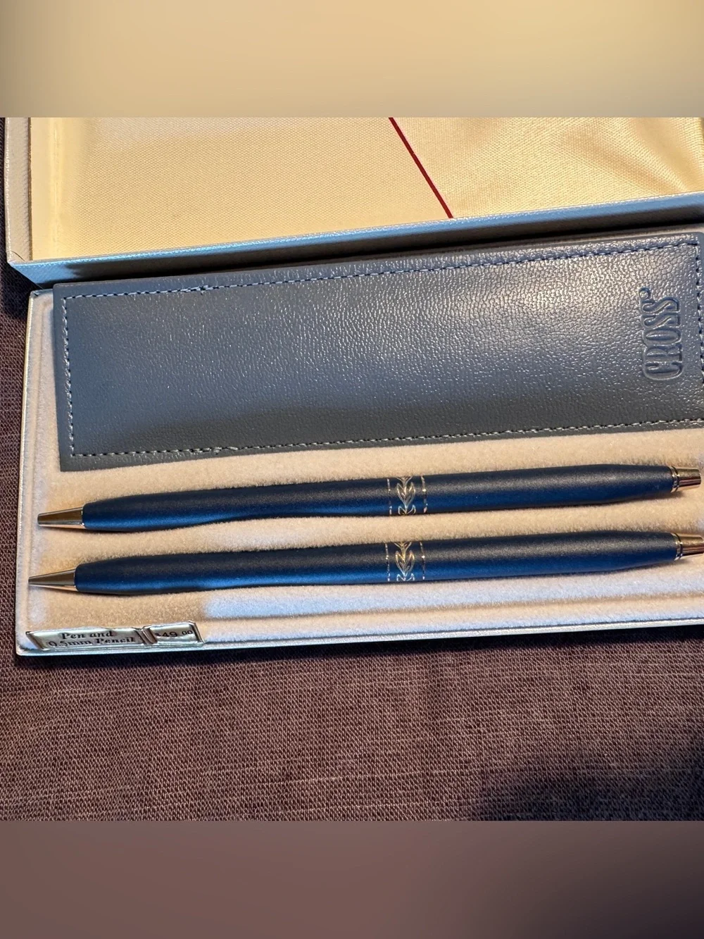 Cross Blue Leather Card & Key Sleeve Set with Matching Blue Pens